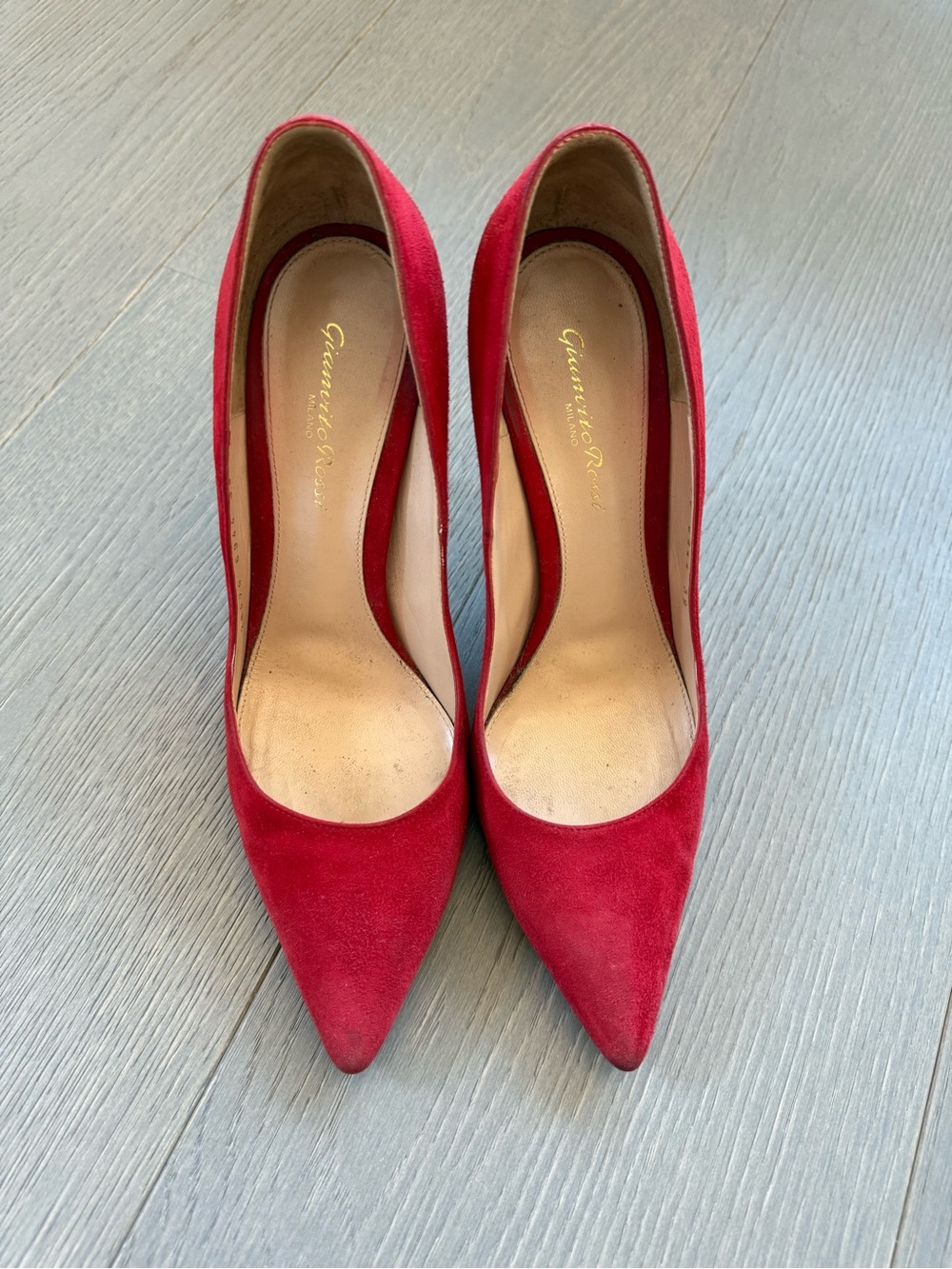 Gianvito Rossi Red Suede Pointed Pumps